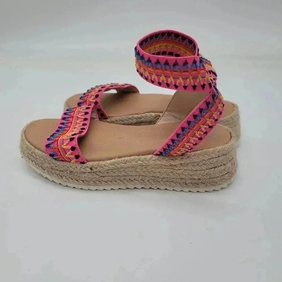 Wonder Nation Girls Pink Boho Espadrille Embroidered Elastic Sandal Easy On 12 - Picture 4 of 7